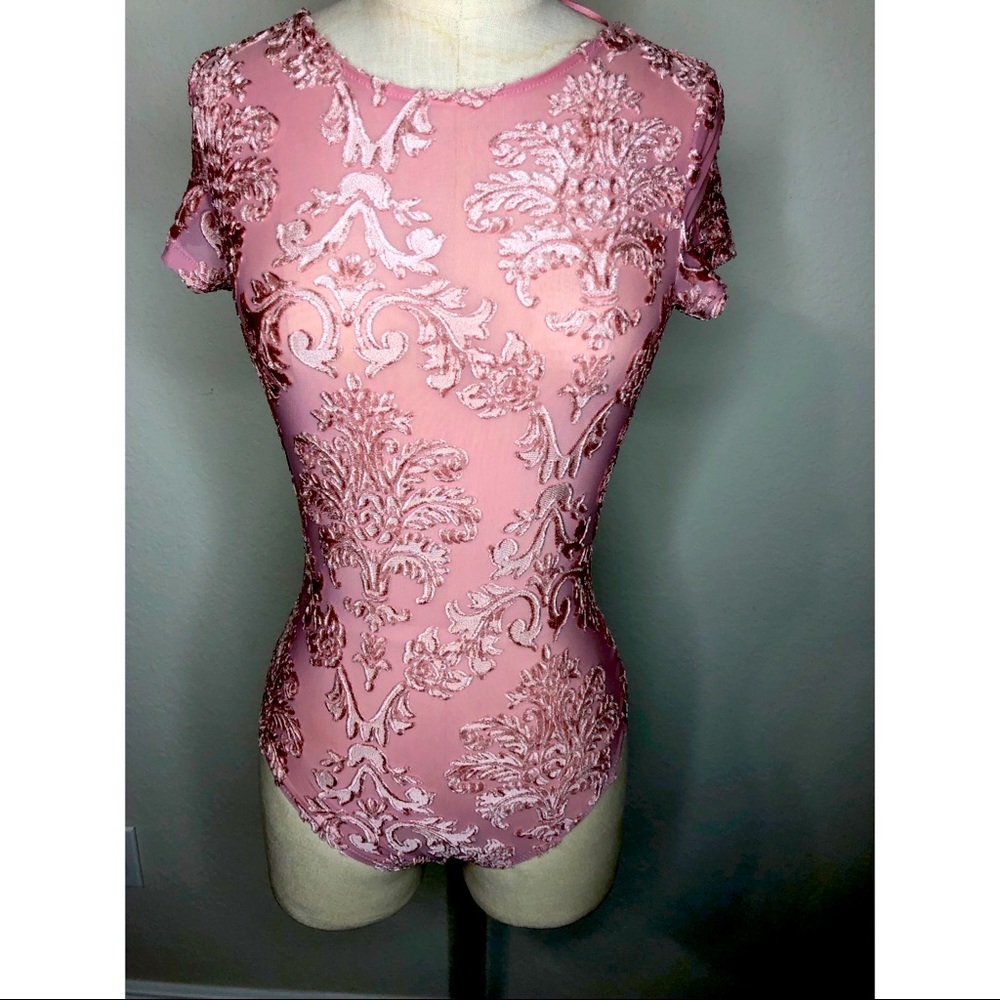 Pink velvet lace bodysuit